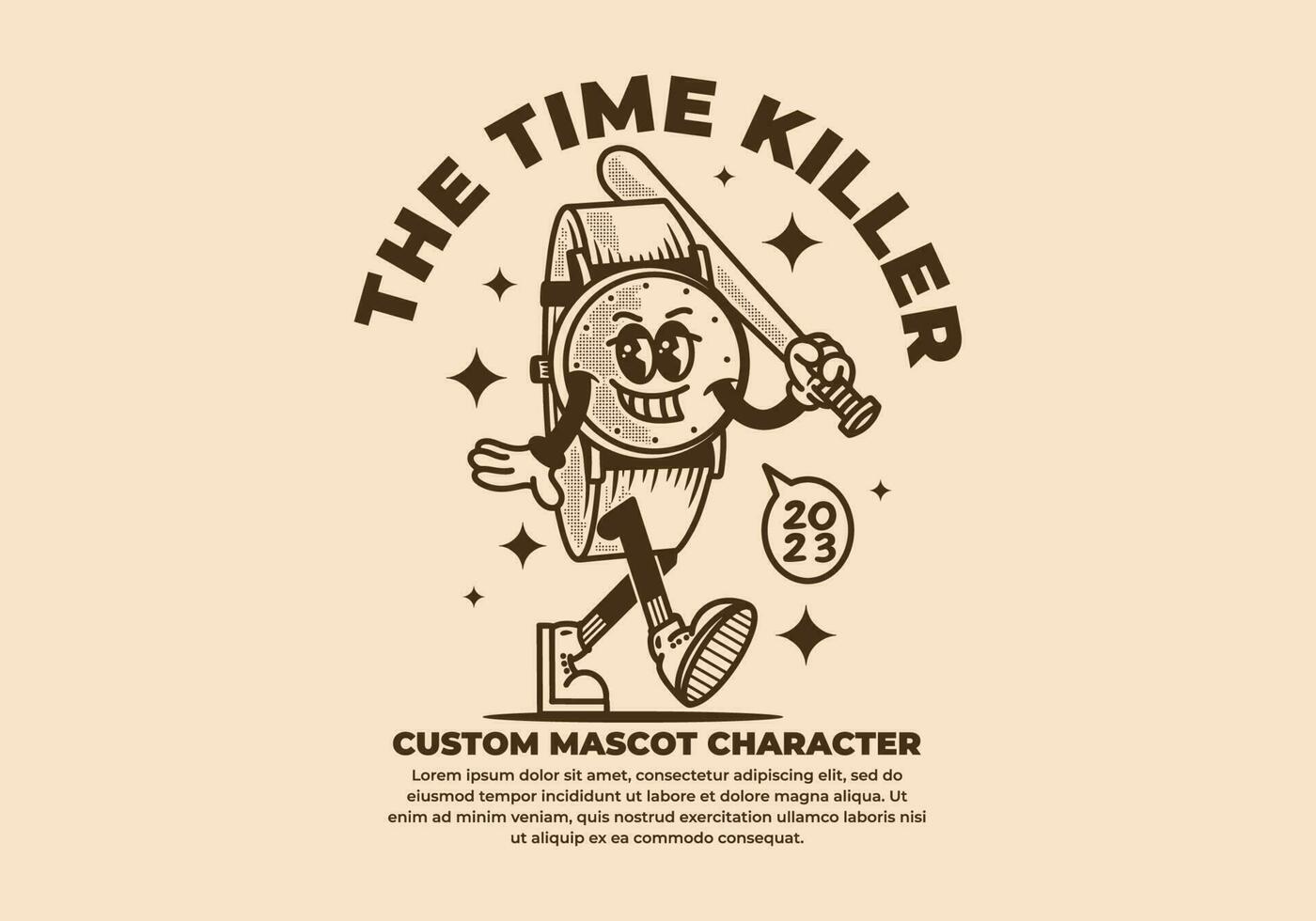 mascota personaje diseño de un reloj vector