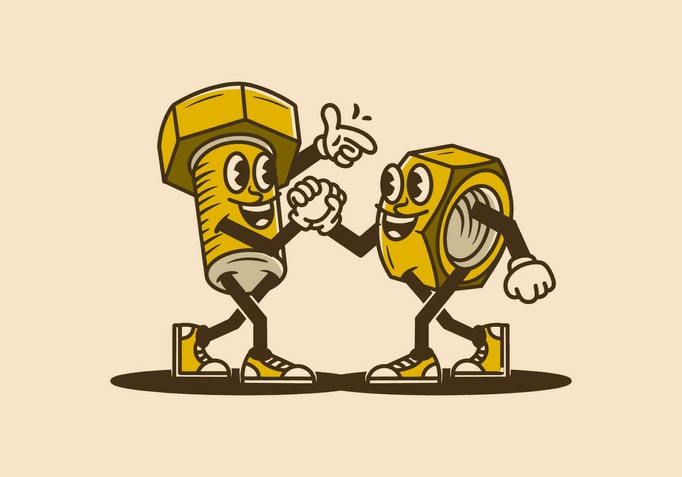 Vintage character design of nuts and bolts vector