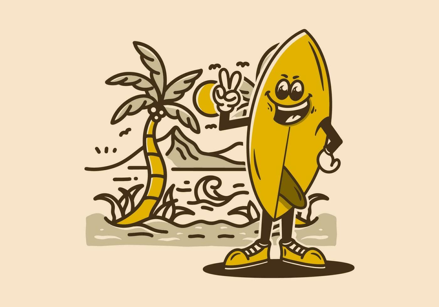 Surf board mascot character on the beach vector