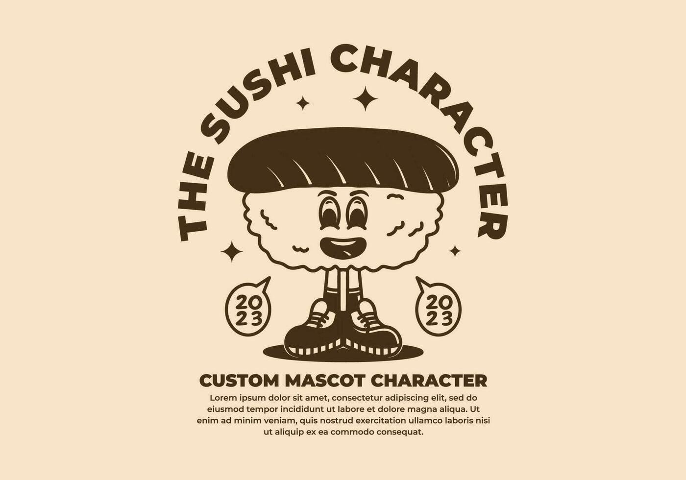 Cute vintage style drawing of sushi character with feet vector