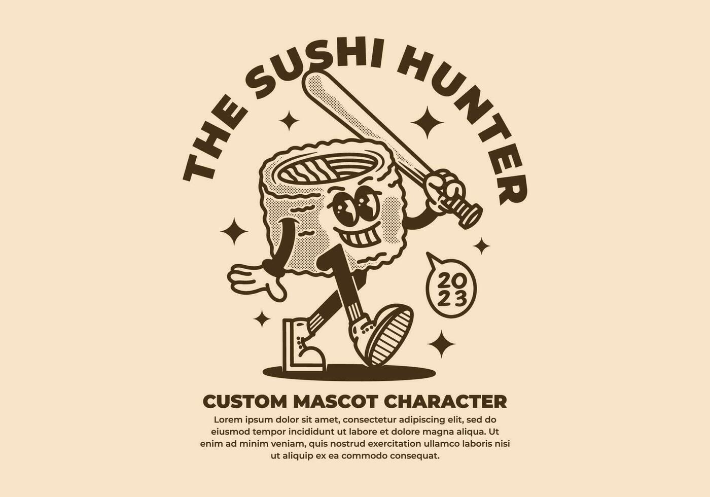 mascota personaje diseño de Sushi rodar vector