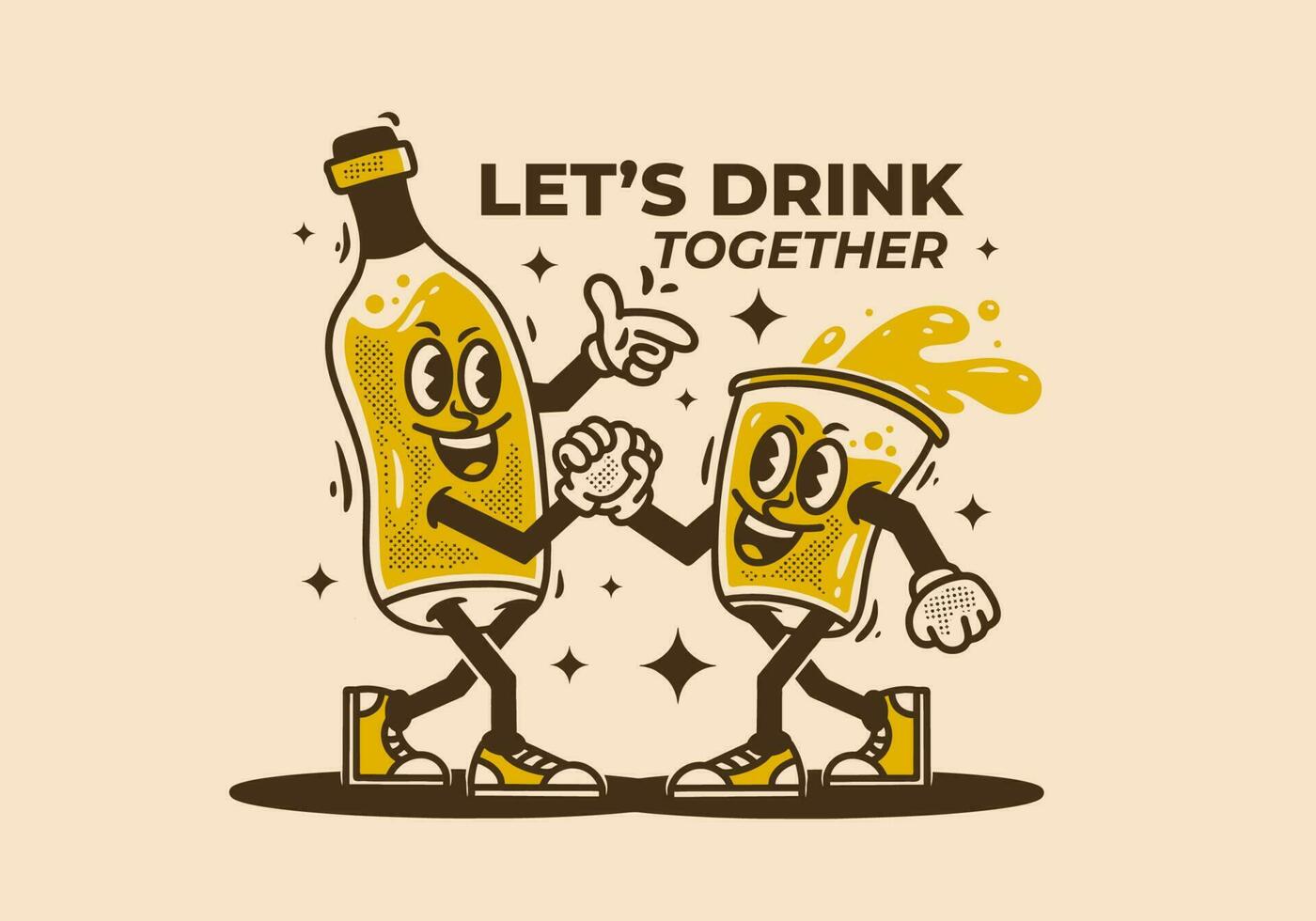 Bottle and glass of beer mascot character vector