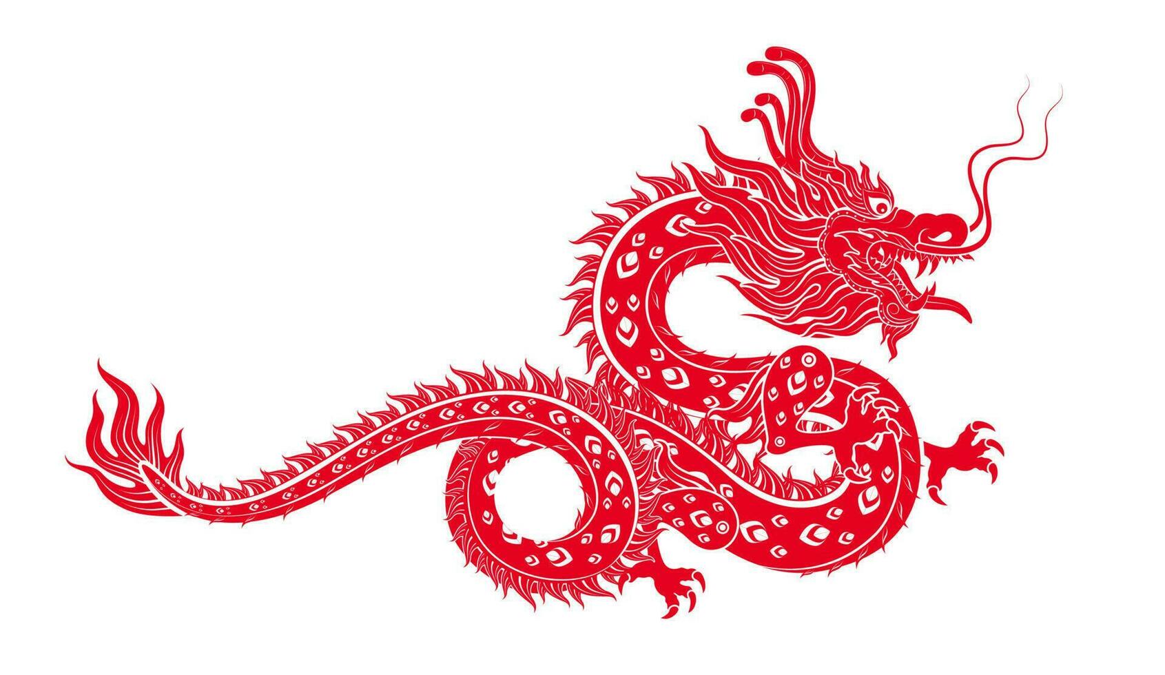 Chinese dragon red modern pattern. Isolated on white background for card design print media. China lunar calendar animal Happy Chinese New Year. Vector EPS 10 illustration.