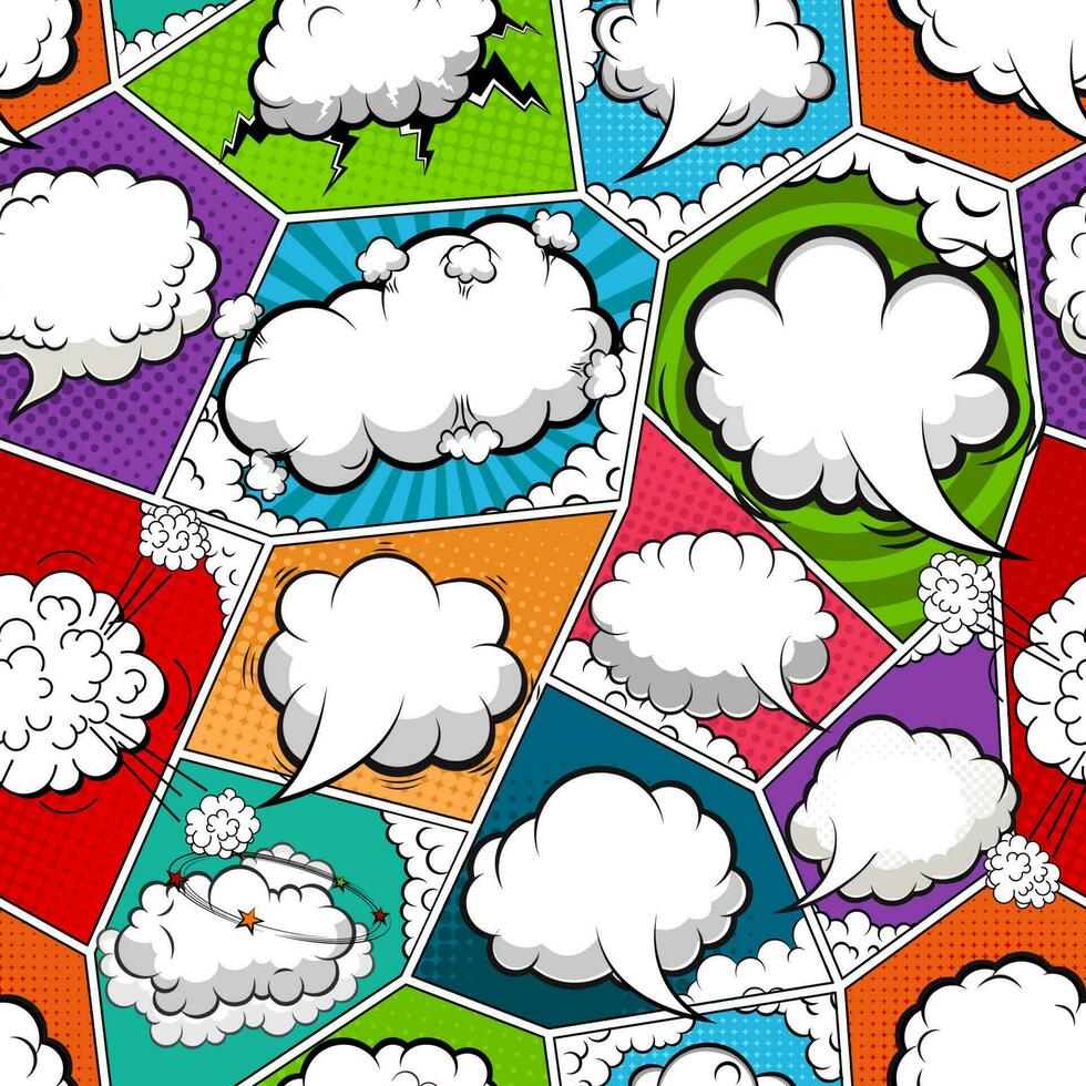 Comic book page divided by lines with speech bubbles seamless pattern. Vector illustration.