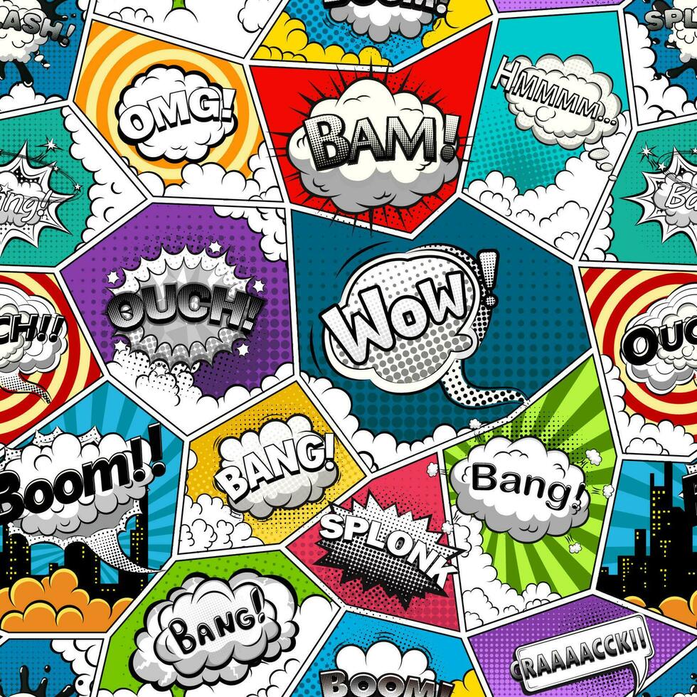 Comic book page divided by lines seamless pattern with speech bubbles. Vector illustration