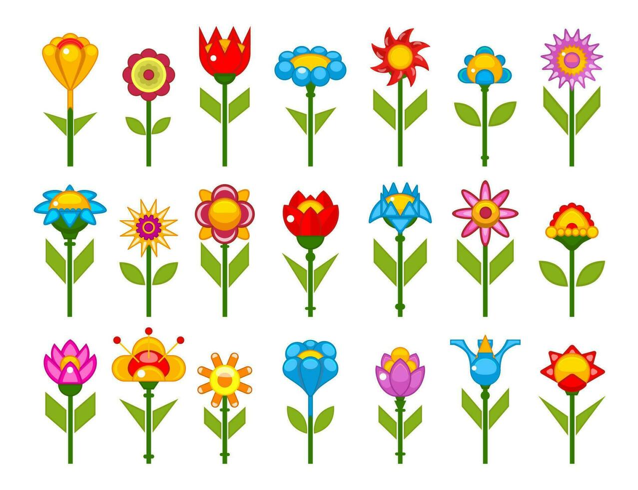 dibujos animados flores conjunto vector ilustración