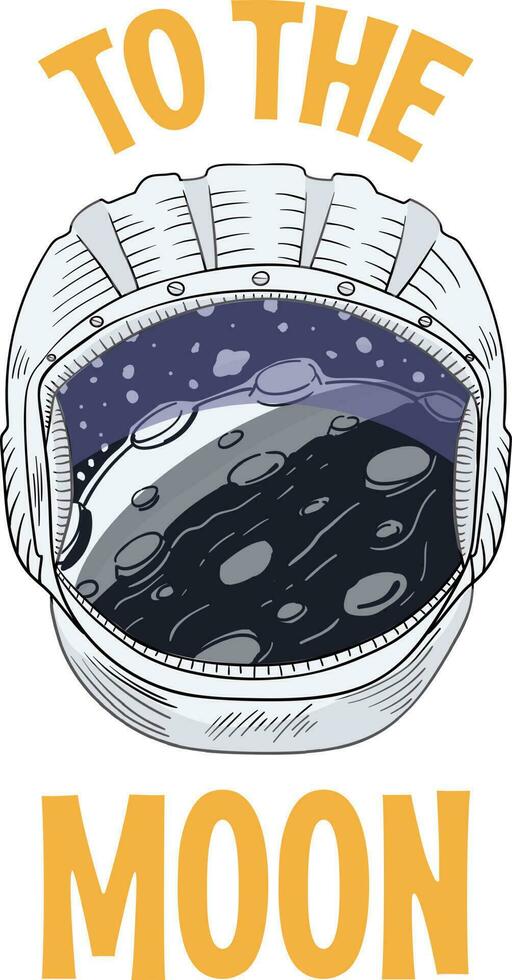 Astronaut helmet in space, for shirt prints and other uses.vector illustration and to the moon pun lettering. vector