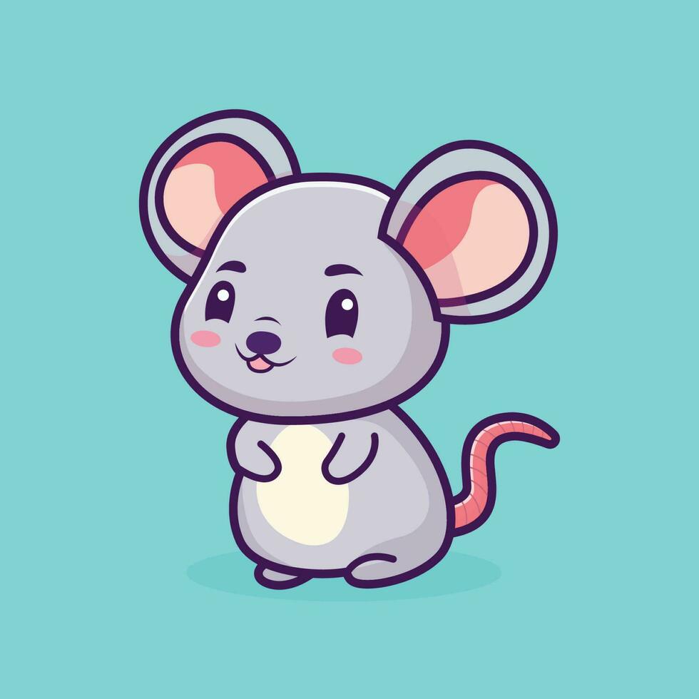 Cute little Rat cartoon vector illustration for comic and kids book illustration. Adorable Happy mouse character clip art. Rat mascot logo.