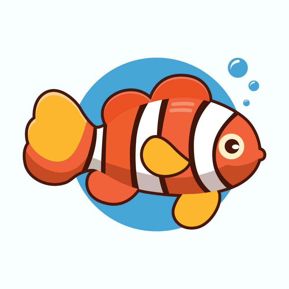 Clown fish flat style vector icon illustration. Isolated Reef fish with yellow, orange, and white color. Sea animal cartoon character sticker design.