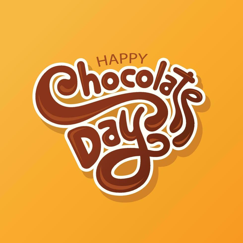 Happy chocolate day beautiful handwriting lettering design. Chocolate day greeting card vector logo. Modern brush ink calligraphy. Chocolate splash effect on lettering.