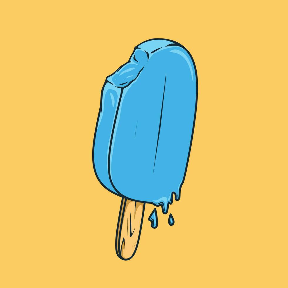 A cartoon illustration of a blue ice cream with a bite out of it vector