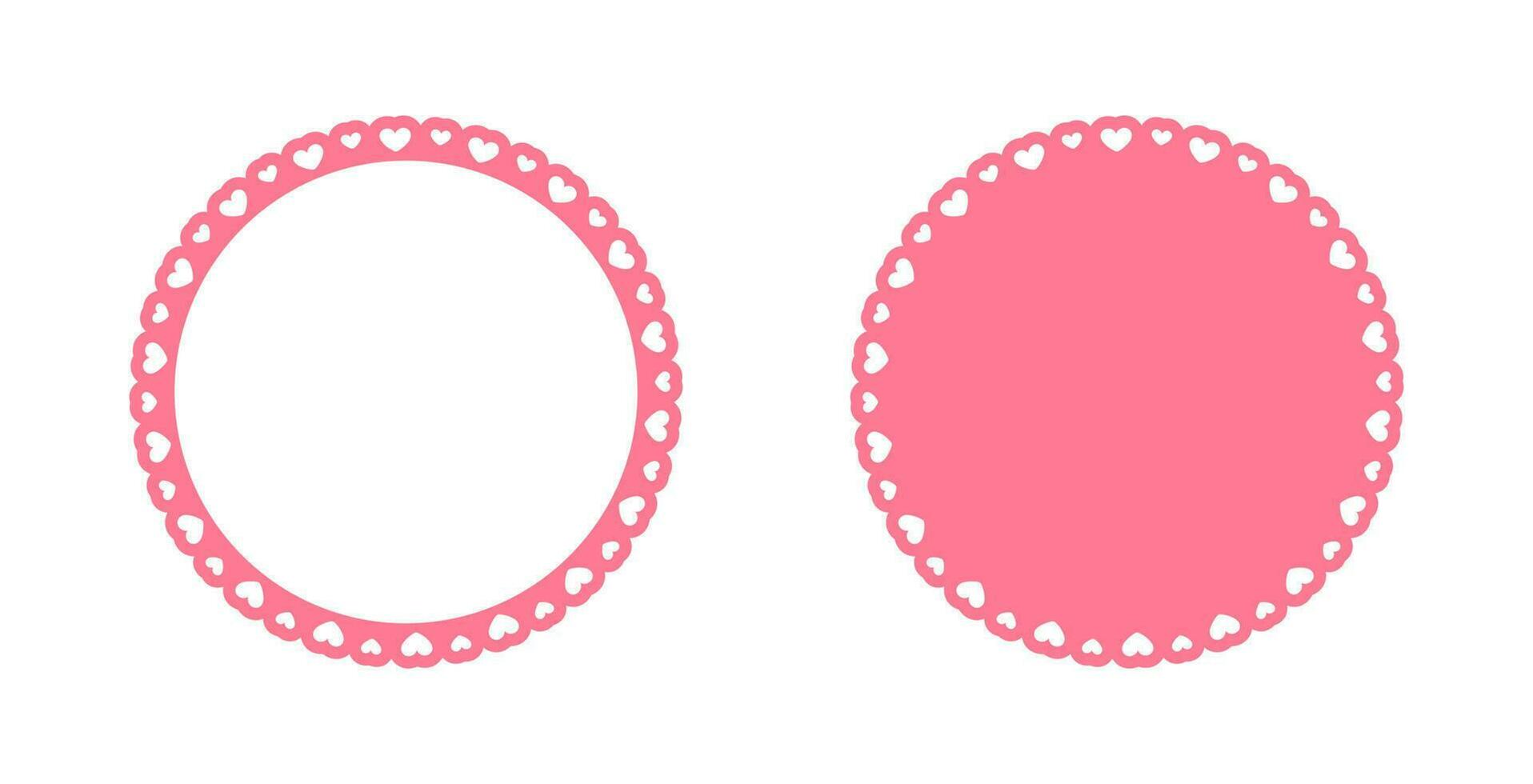 Circle scalloped frame with hearts set, Pastel Cute Valentines Frame Border vector