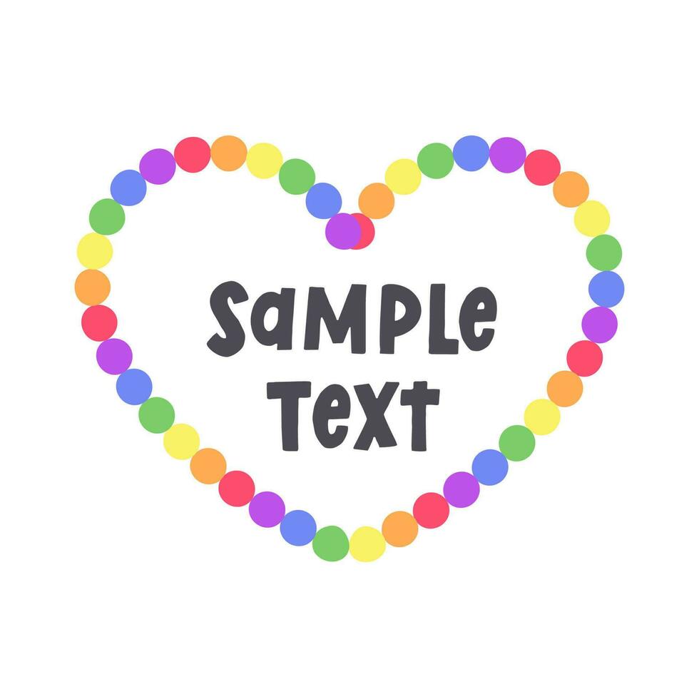 Rainbow heart shaped frame border. Valentines Day, Pride month flag concept. Vector flat illustration.