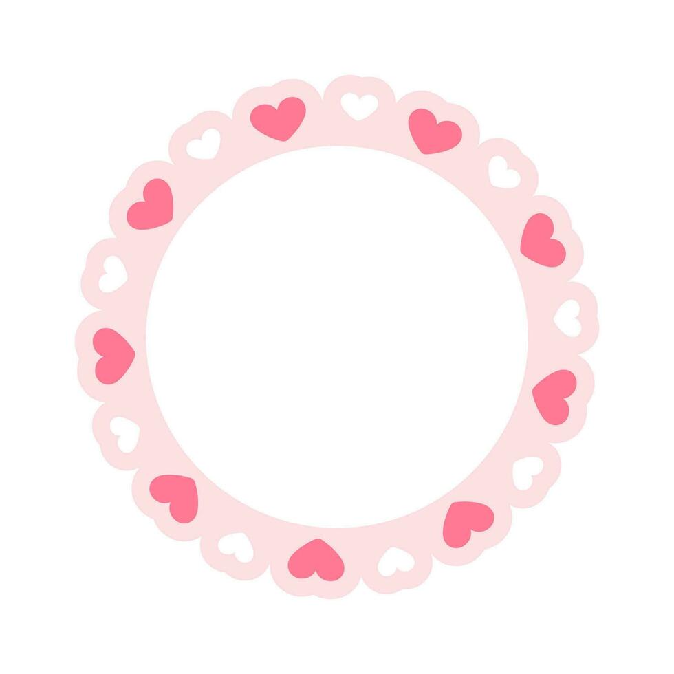 Circle scalloped frame with hearts, Pastel Cute Valentines Frame Border vector