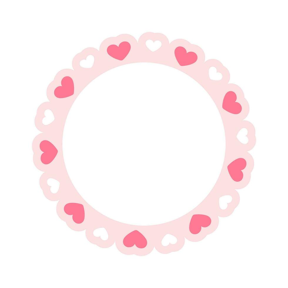 Circle scalloped frame with hearts, Pastel Cute Valentines Frame Border vector