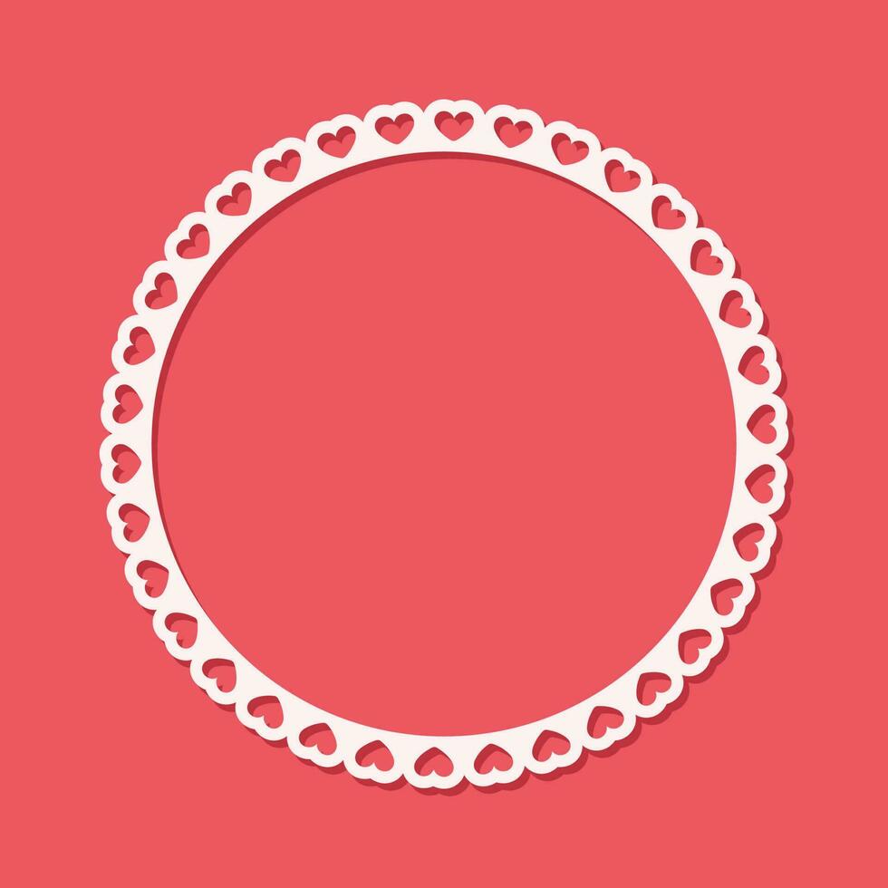 Round scalloped frame with hearts pattern, Pastel Cute Valentines Frame Border vector