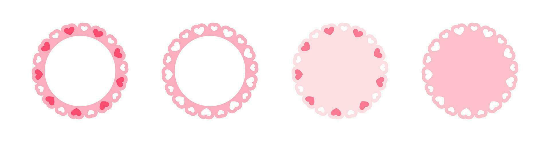Circle scalloped frame with hearts set, Pastel Cute Valentines Frame Border vector