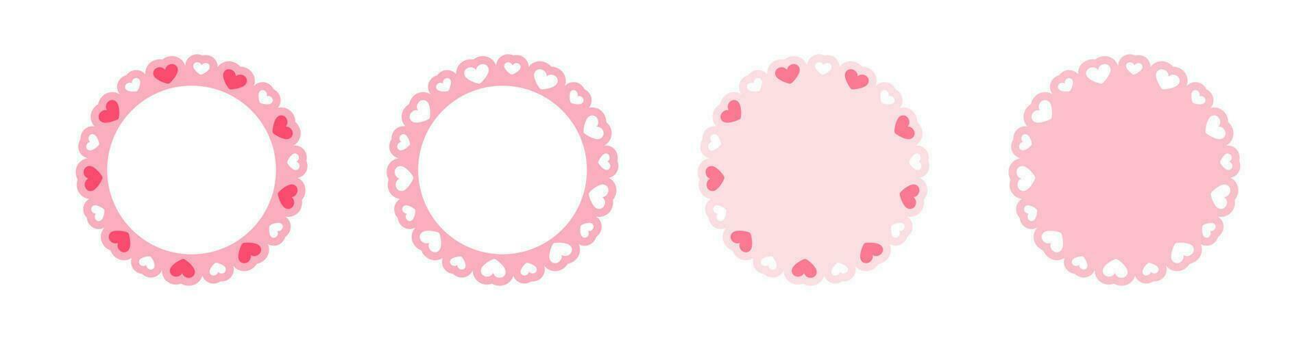 Circle scalloped frame with hearts set, Pastel Cute Valentines Frame Border vector