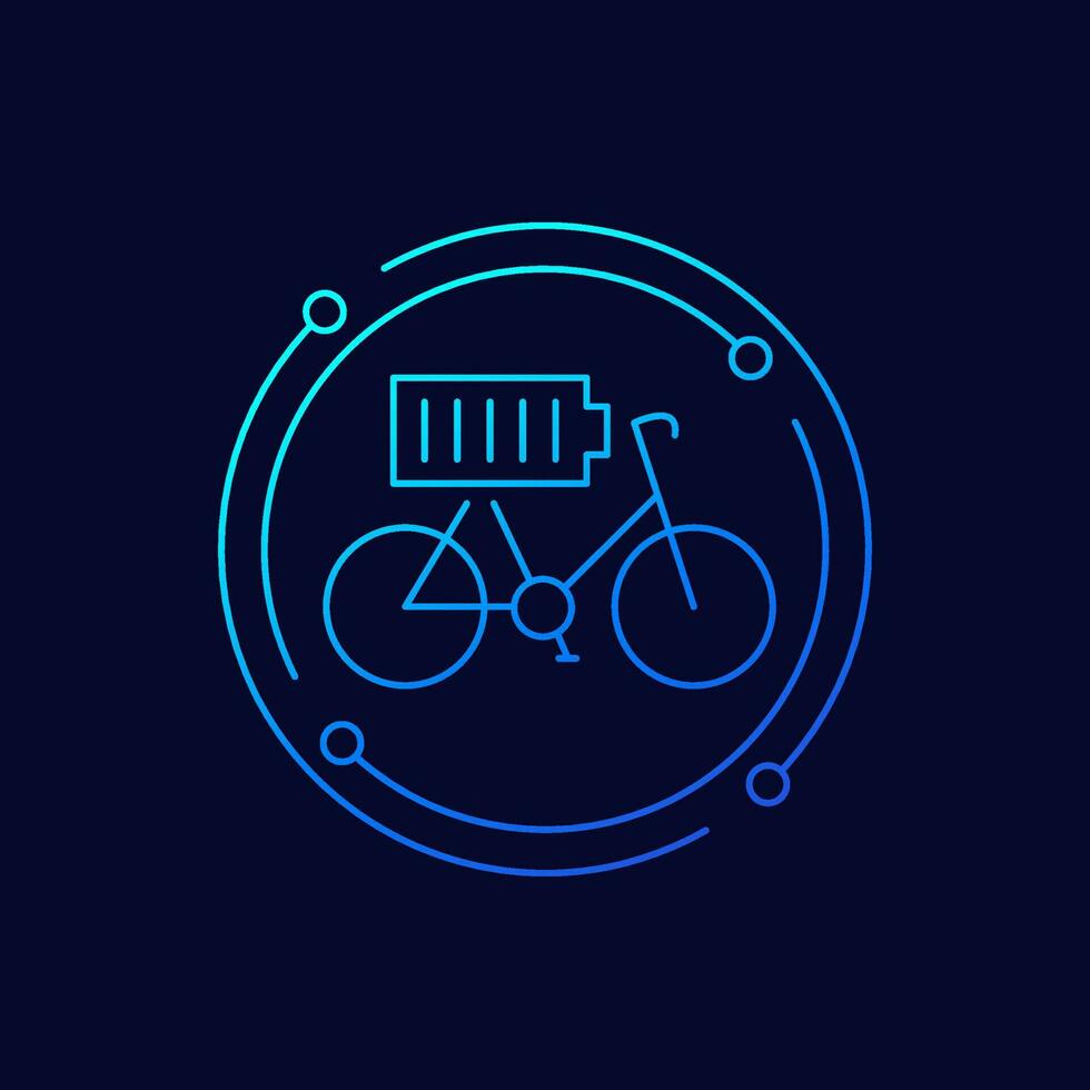 Electric bike, bicycle icon with a battery, linear design vector