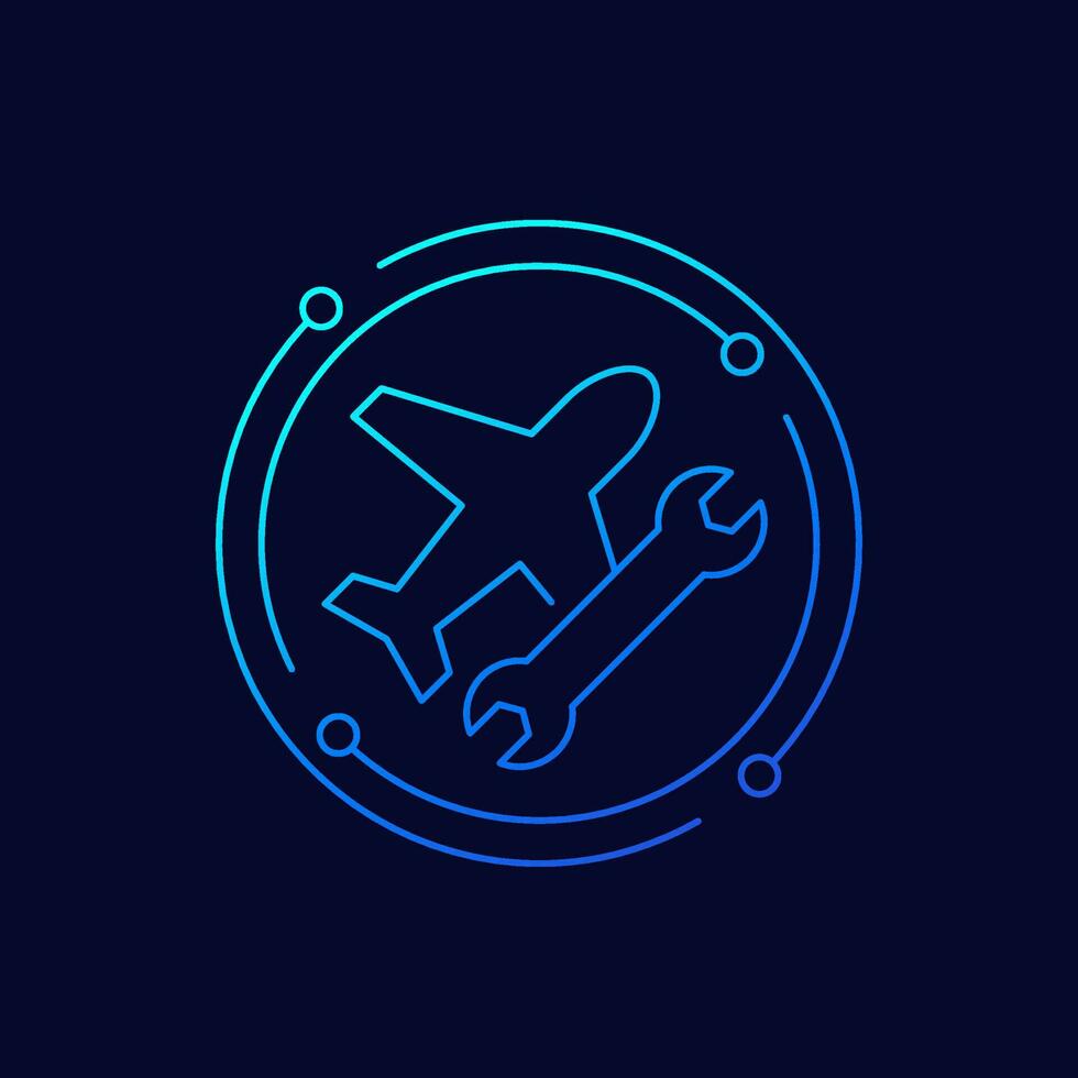 airplane repair service line icon with a wrench, vector