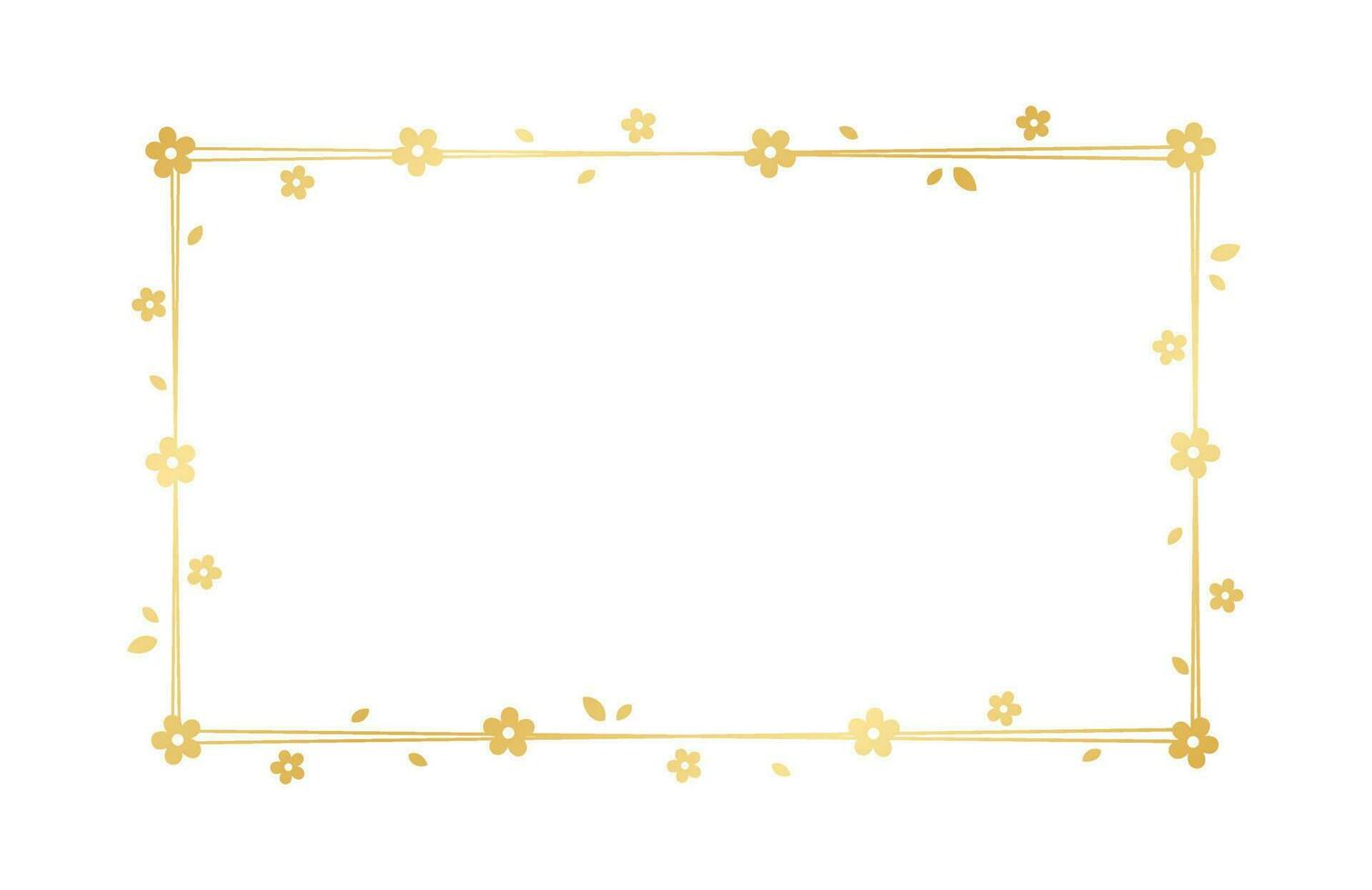 Gold Rectangle Floral Frame Silhouette Doodle. Golden Botanical border template, flourish design element for wedding, greeting card. vector