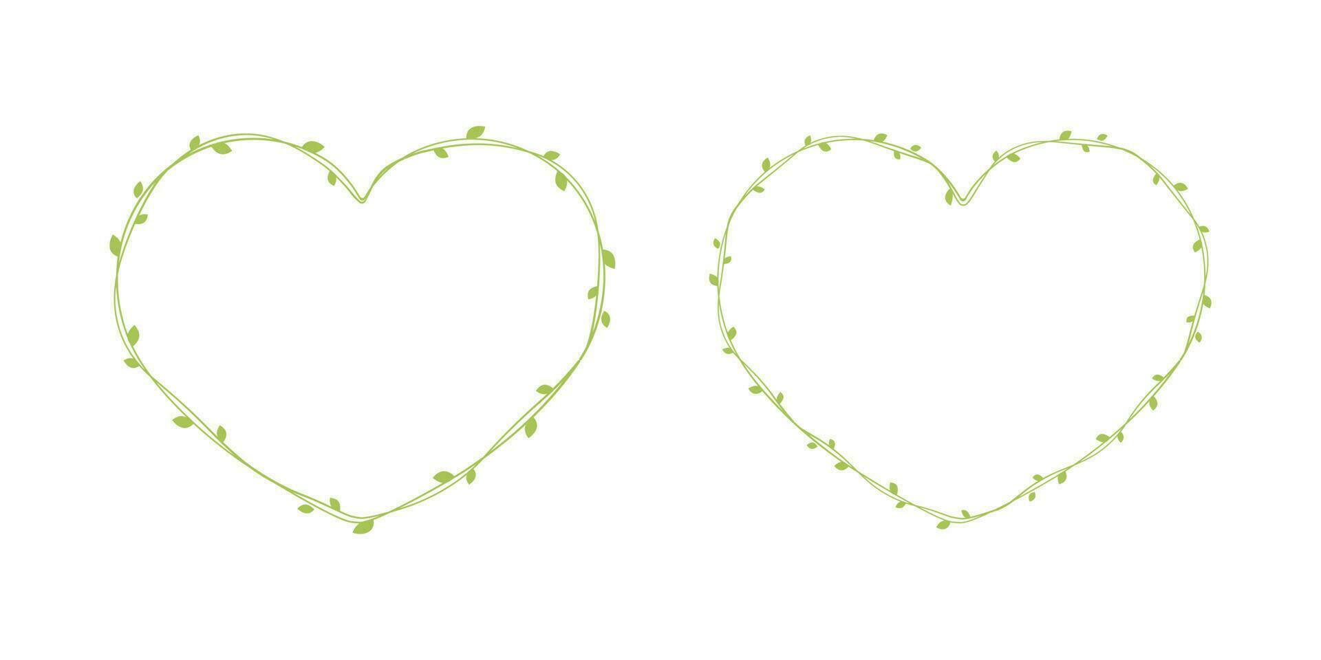 corazón forma marco hecho de Fresco verde vino hojas colocar, san valentin día, primavera verano sencillo mínimo diseño elemento, amor concepto vector