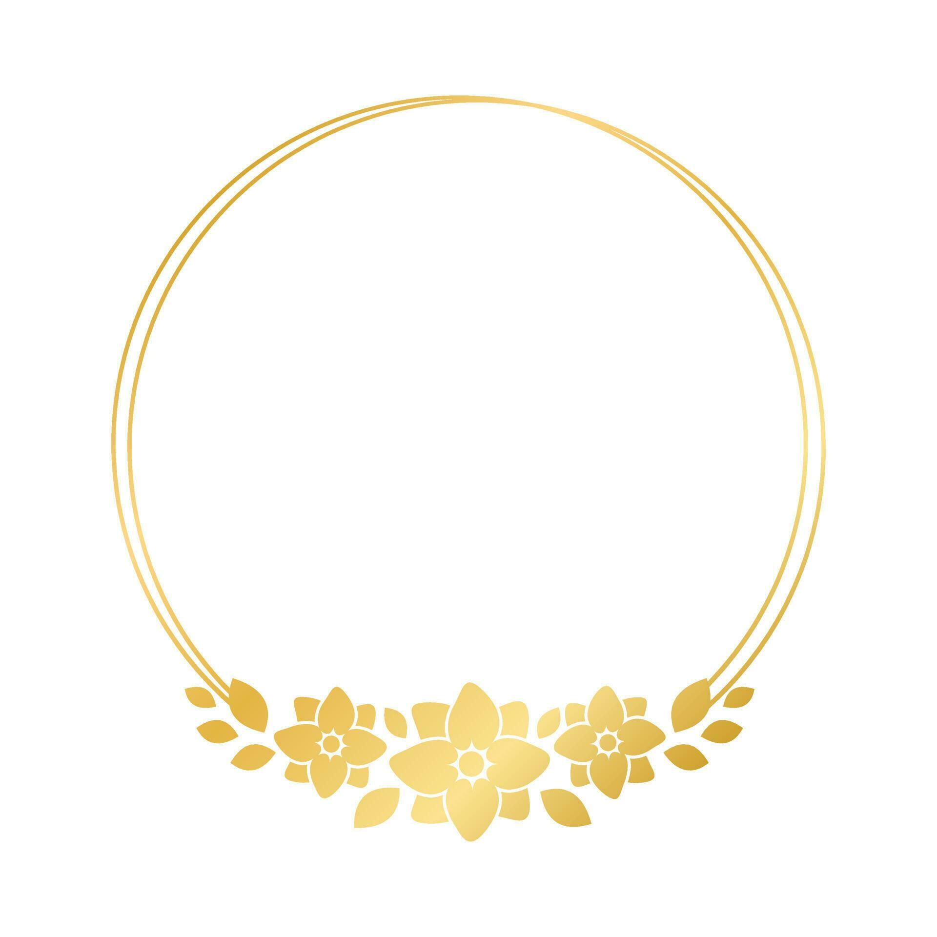 Round gold floral frame template. Luxury golden frame border for invite