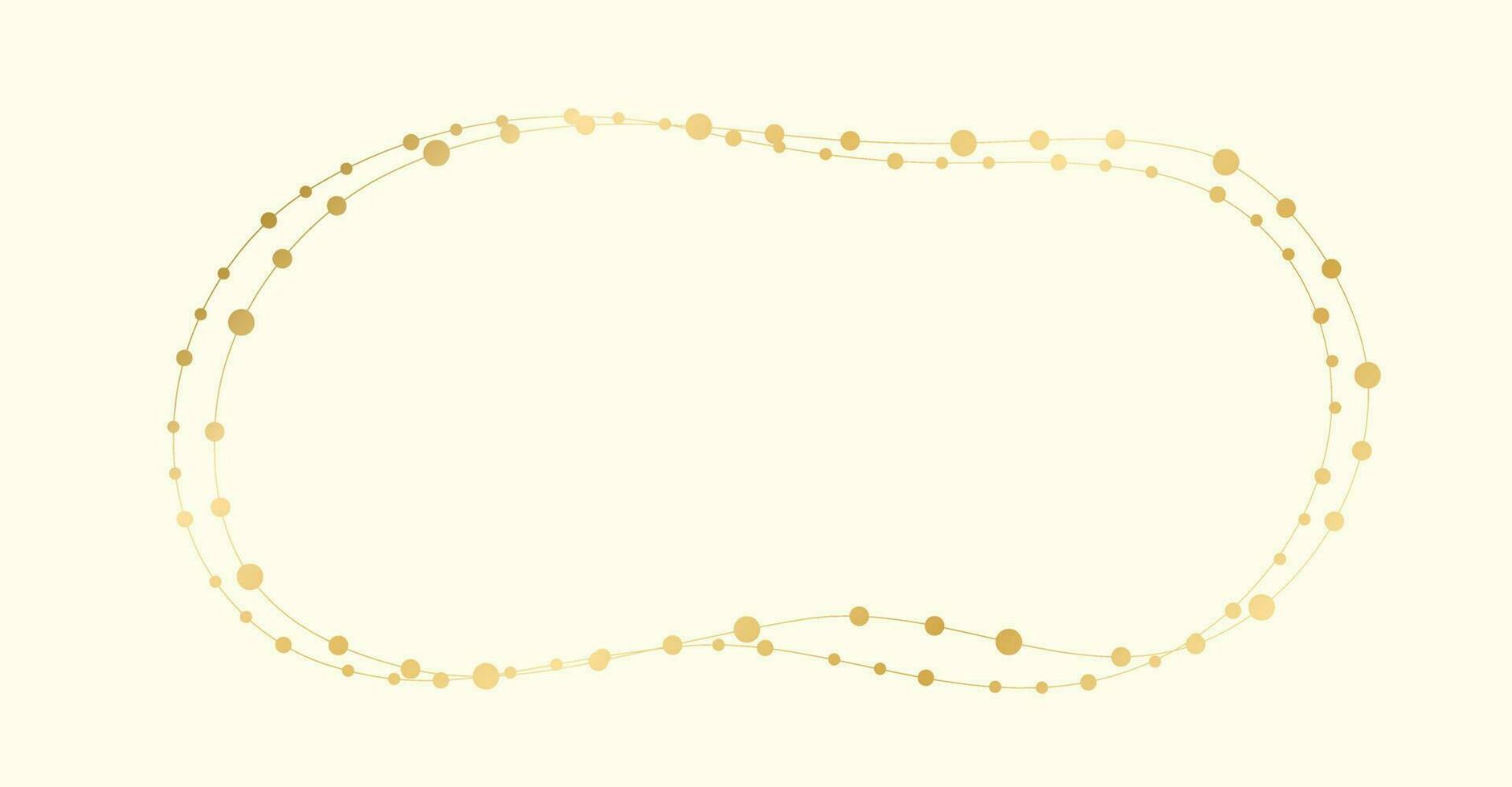 Gold Christmas Fairy Lights Frame Border Template. Abstract golden dots circle frame. vector