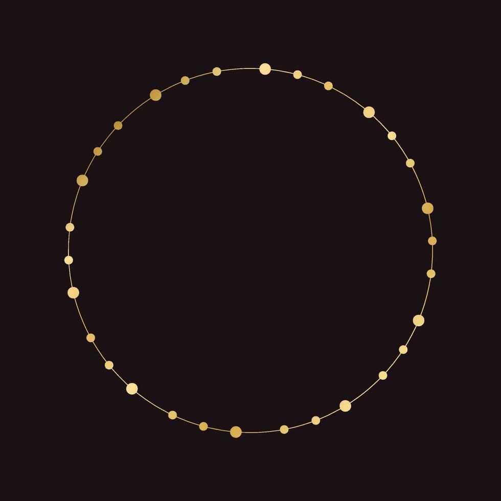 Gold Round Christmas Fairy Lights Frame Border. Abstract golden dots circle frame. vector