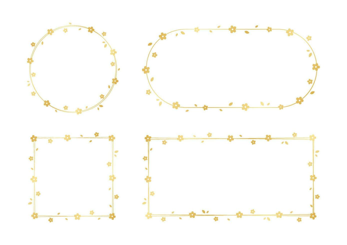 Gold Floral Frame Set. Spring border template, flourish design element for wedding, greeting card. vector