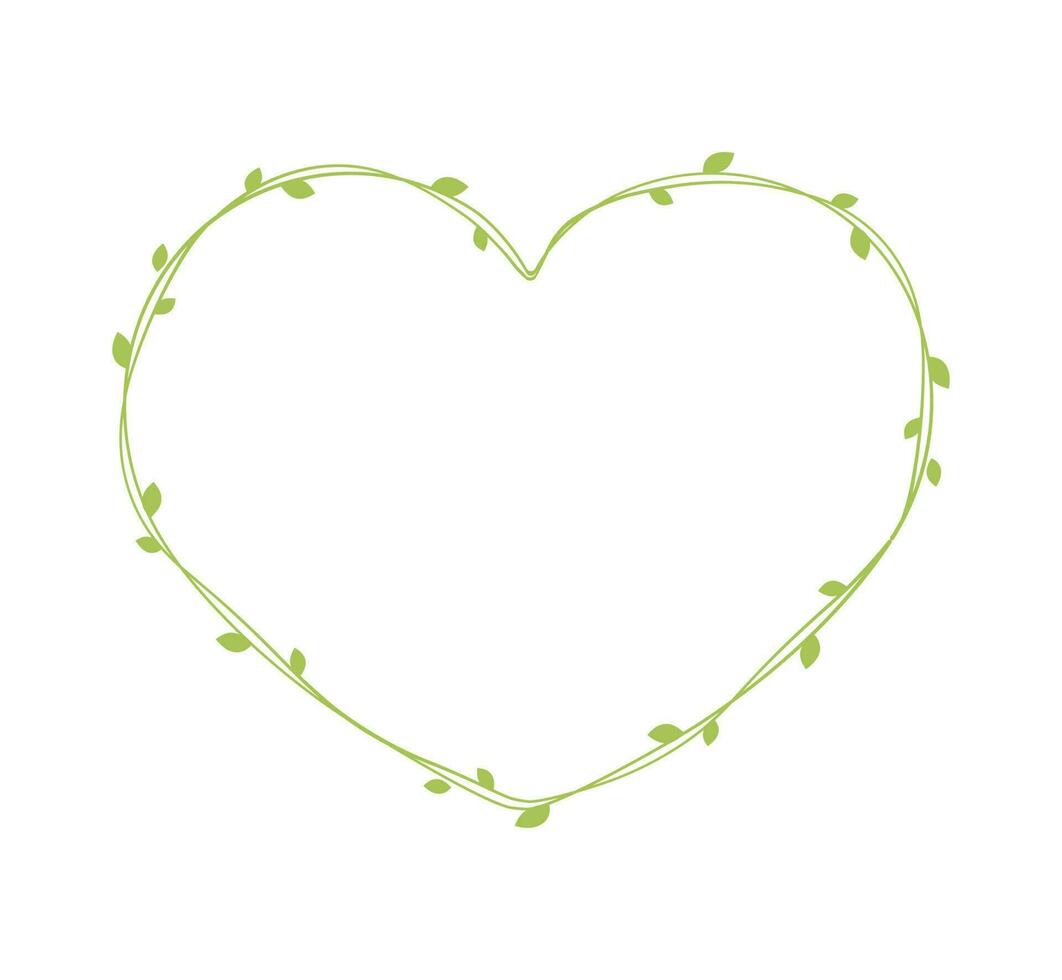 Heart Shape Frame Made of Fresh Green Vine Leaves, Valentines Day, Spring Summer Simple Minimal Design Element, Love Concept vector