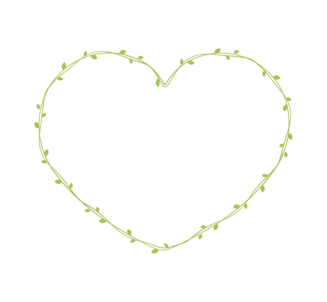 Heart Shape Frame Made of Fresh Green Vine Leaves, Valentines Day, Spring Summer Simple Minimal Design Element, Love Concept vector