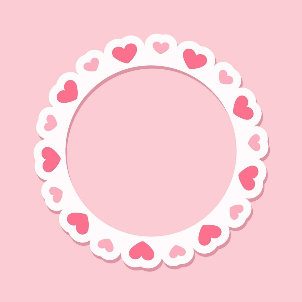 Circle scalloped frame with hearts, Pastel Cute Valentines Frame Border vector