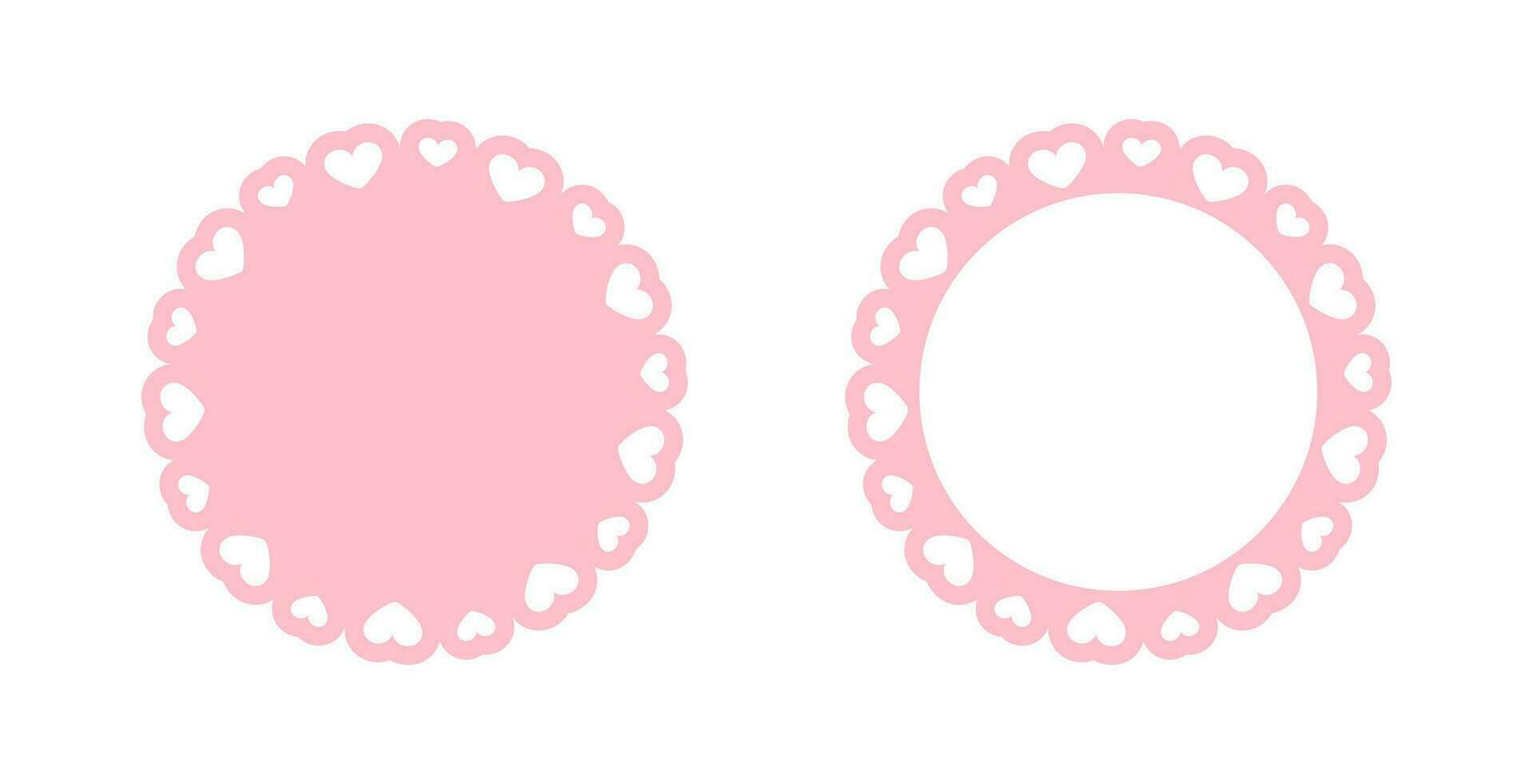 Circle scalloped frame with hearts set, Pastel Cute Valentines Frame Border vector