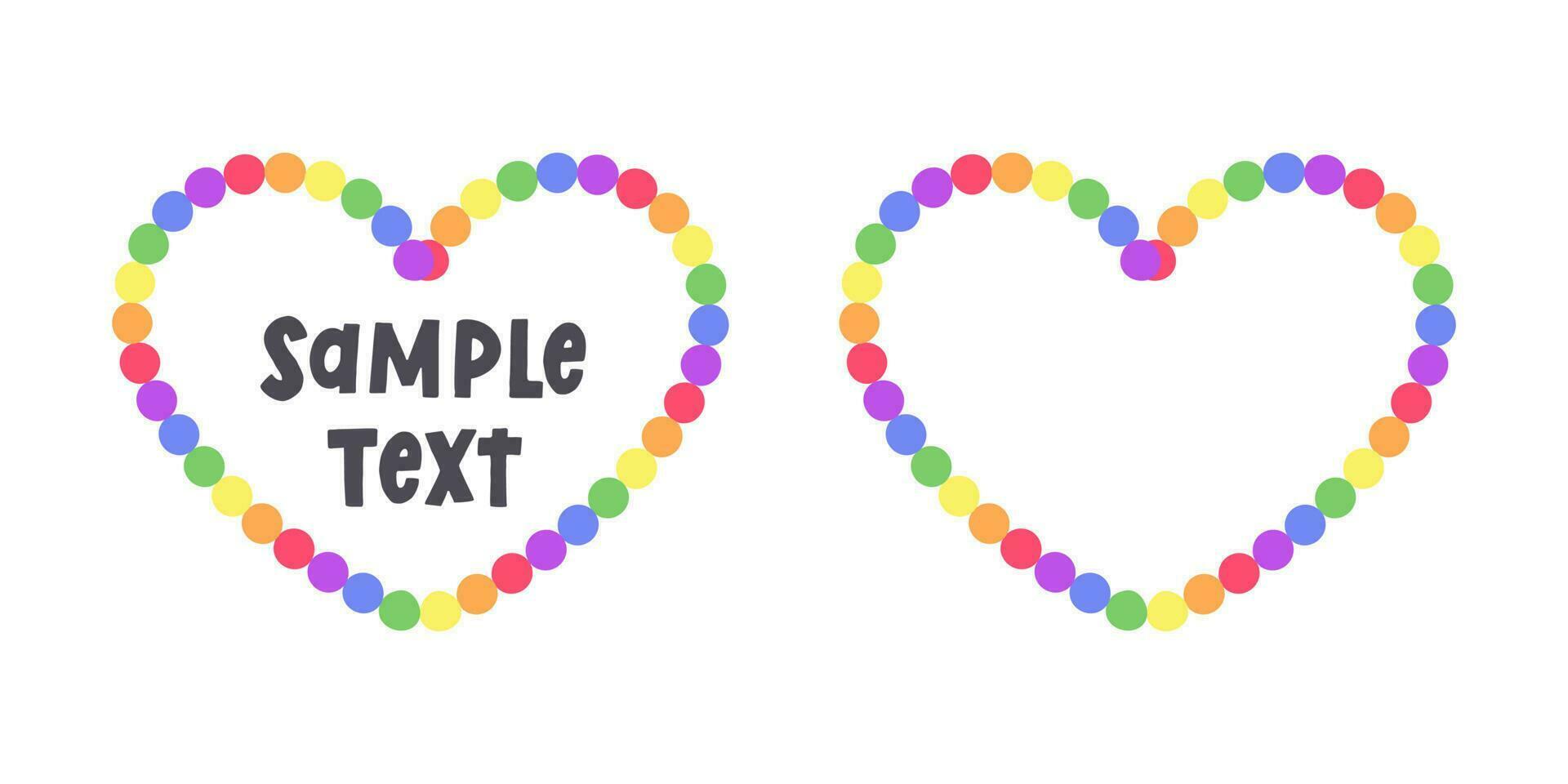 Rainbow heart shaped frame border. Valentines Day, Pride month flag concept. Vector flat illustration.