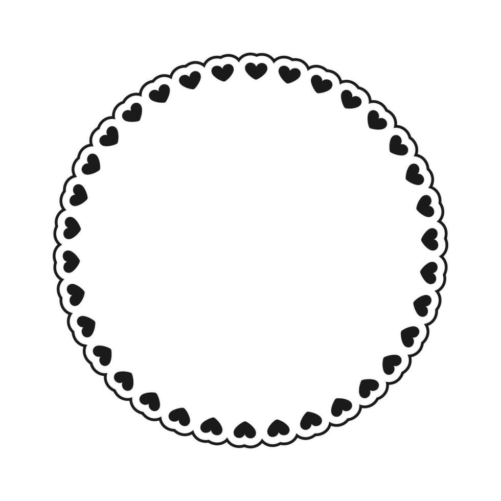 Round scalloped frame with hearts pattern, Pastel Cute Valentines Frame Border vector