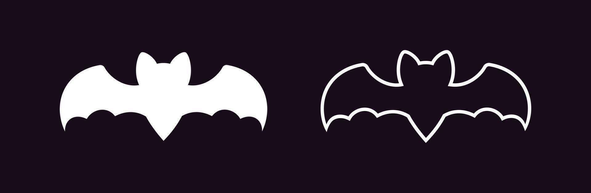 Bat icon logo silhouette and outline set, Halloween vampire sign symbol simple vector illustration