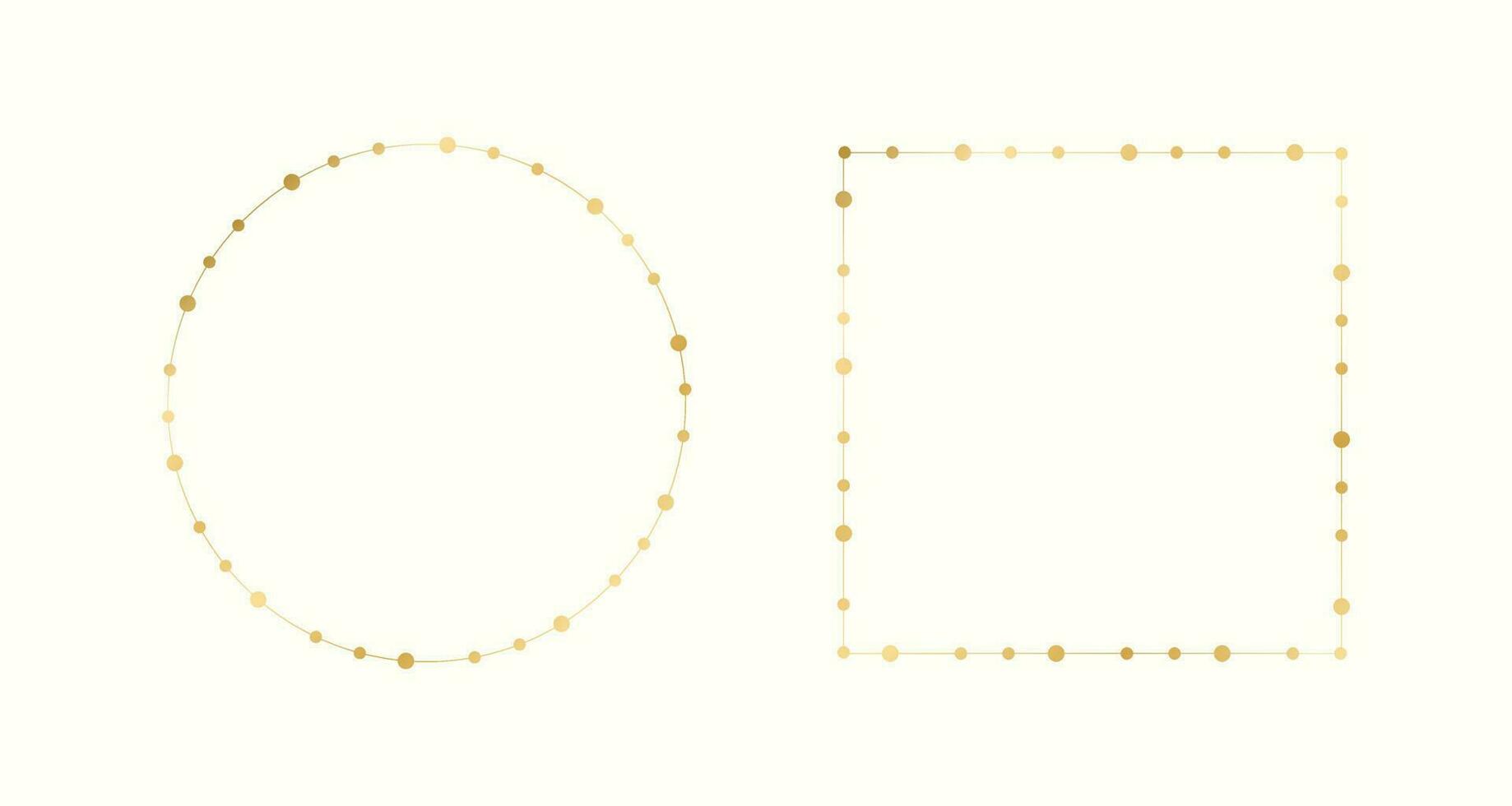 Gold Christmas Fairy Lights Frame Border Set. Abstract geometric golden dots circle frame collection. vector