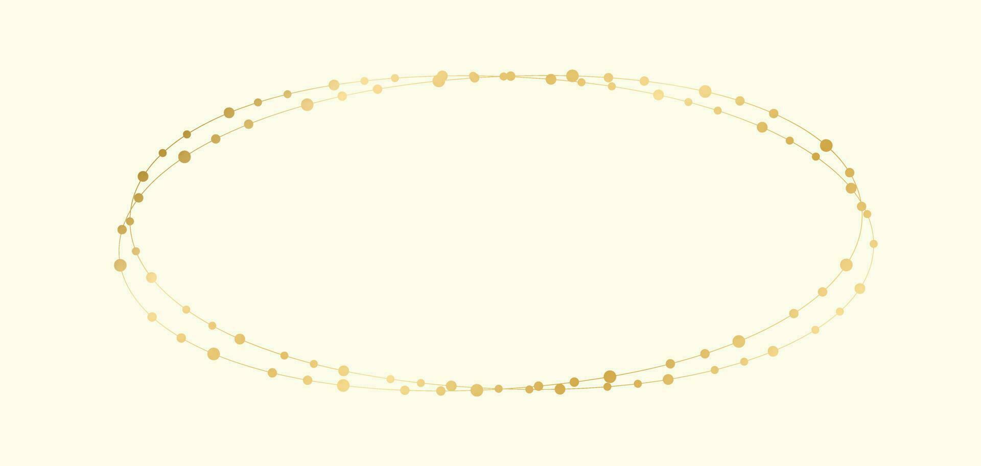 Gold Christmas Fairy Lights Frame Border Template. Abstract golden dots circle frame. vector