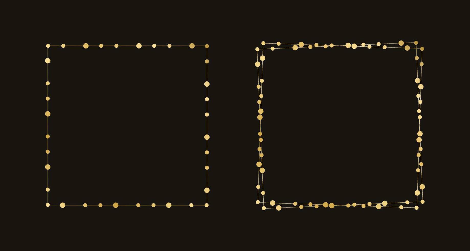 Gold Square Christmas Fairy Lights Frame Border Set. Abstract golden dots pattern frames collection. vector