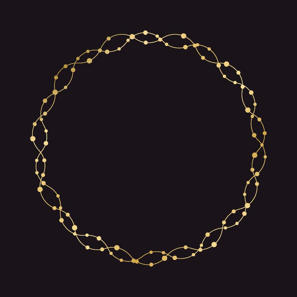 Gold Round Christmas Fairy Lights Frame Border. Abstract golden dots circle frame. vector