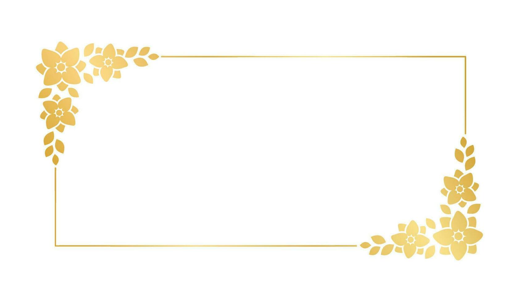 Rectangle gold floral frame template. Luxury golden frame border for invite, wedding, certificate. Vector art with flowers and leaves.