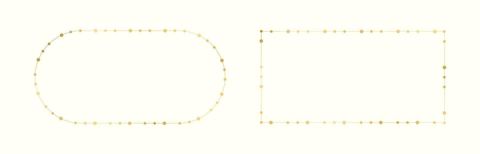 Gold Christmas Fairy Lights Frame Border Set. Abstract geometric golden dots circle frame collection. vector