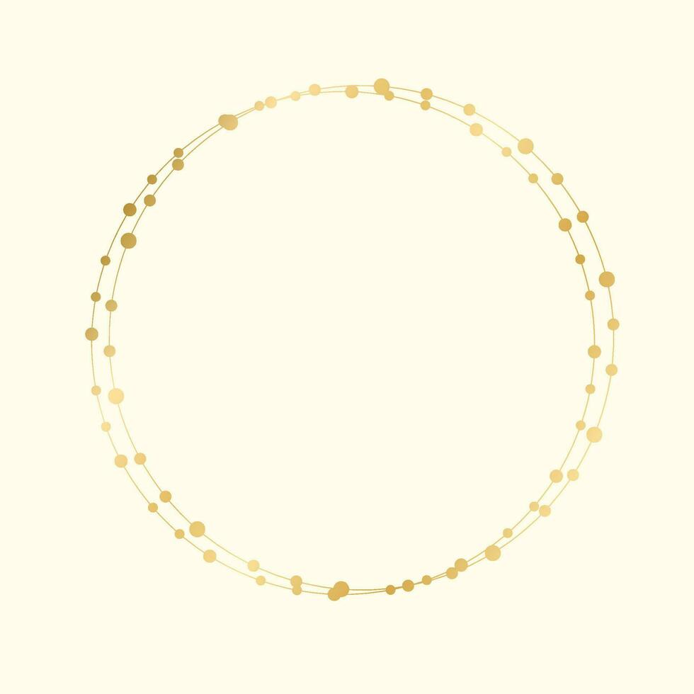Gold Round Christmas Fairy Lights Frame Border. Abstract golden dots circle frame. vector