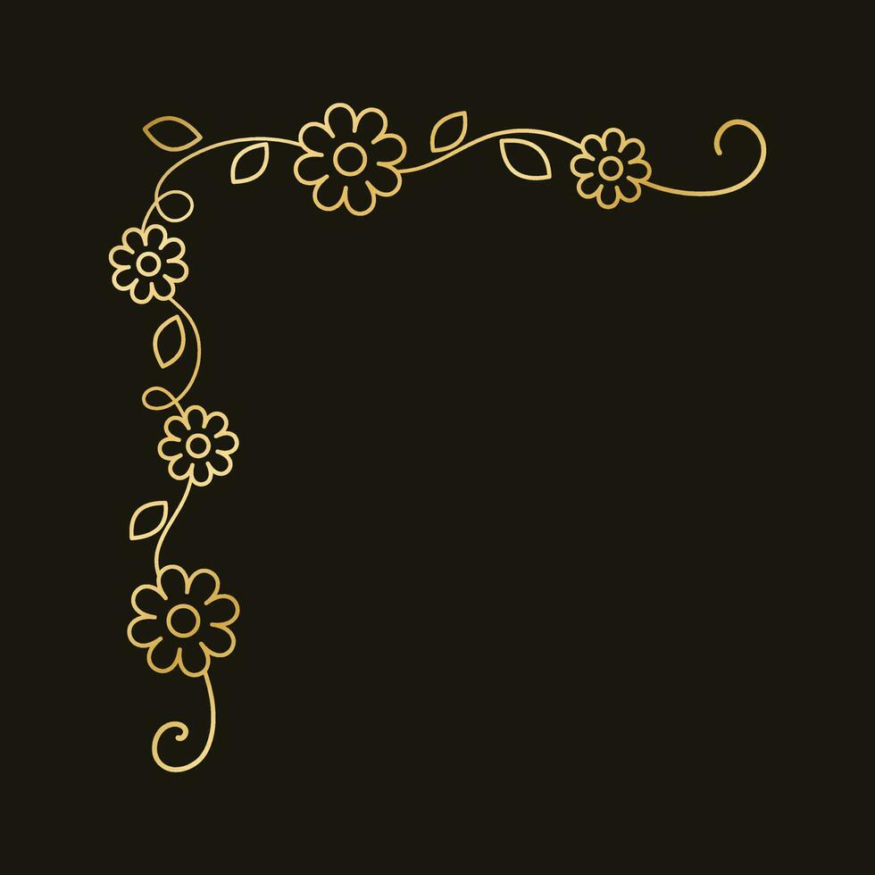 Spring gold floral corner borders. Flower page decoration doodle vector illustration.