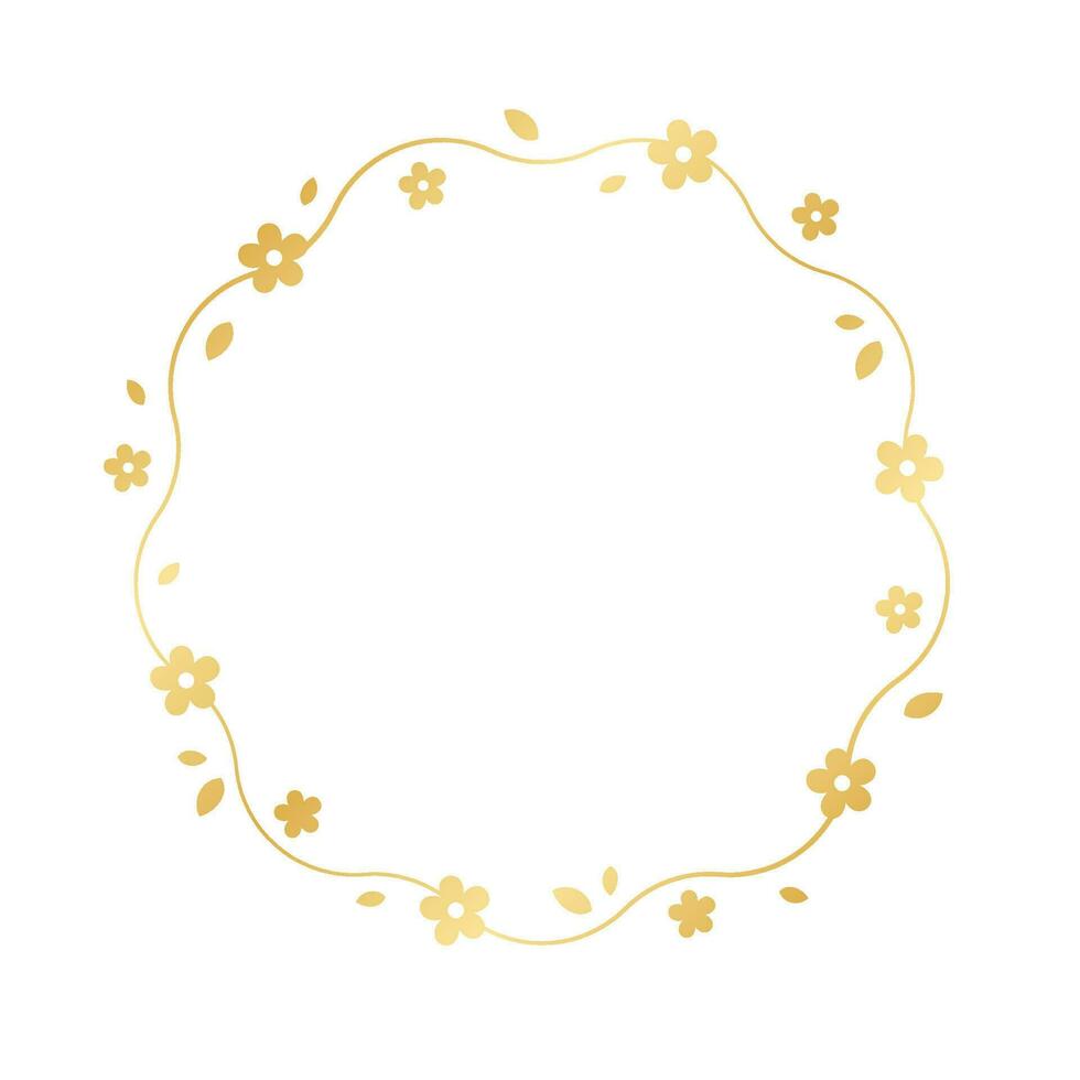 Gold Round Floral Frame. Botanical circle border template, simple minimal design element. vector