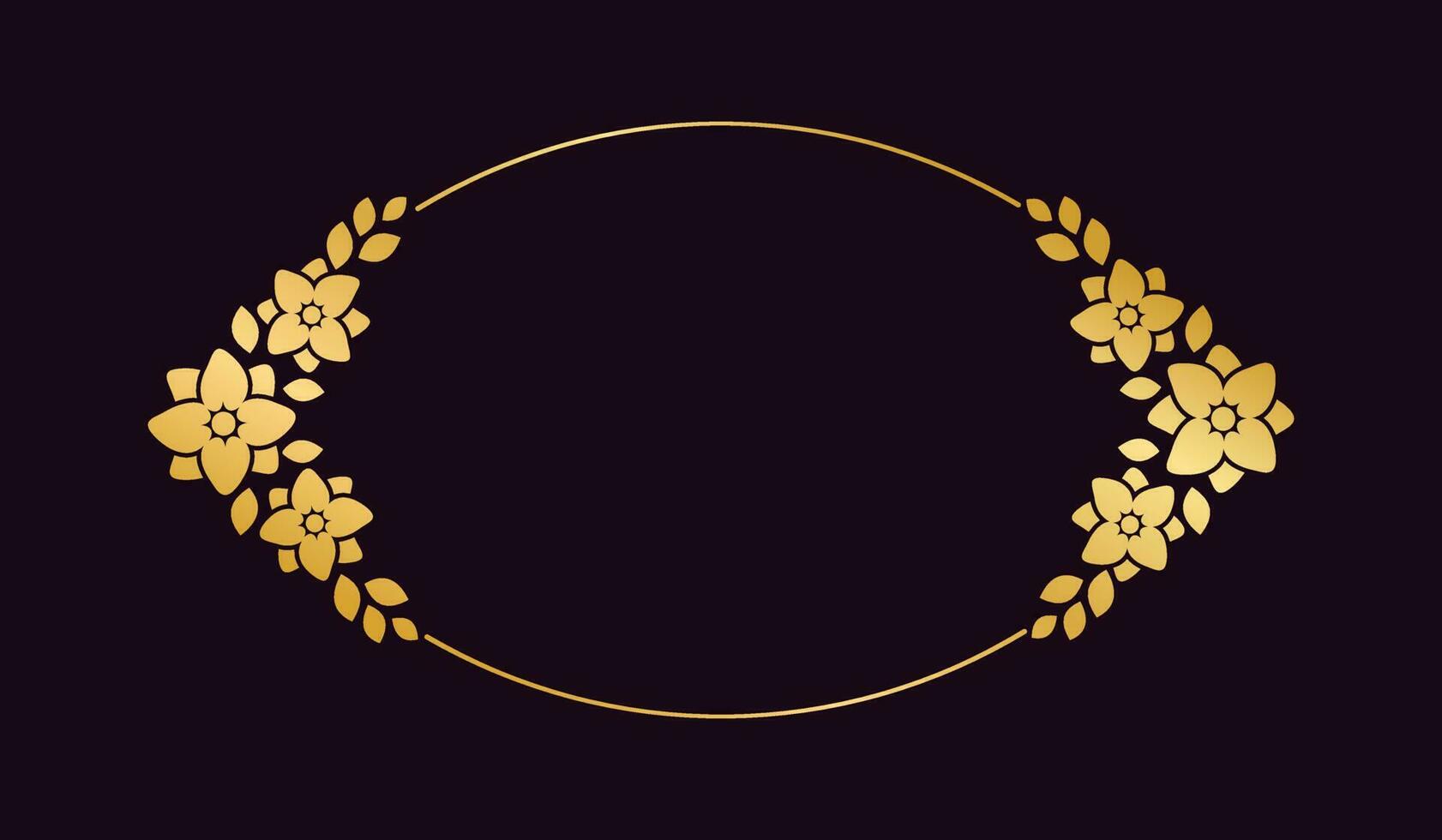 Gold geometric floral frame template. Luxury golden frame border for invite, wedding, certificate. Vector art with flowers and leaves.