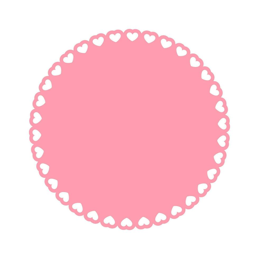 Round scalloped frame with hearts pattern, Pastel Cute Valentines Frame Border vector