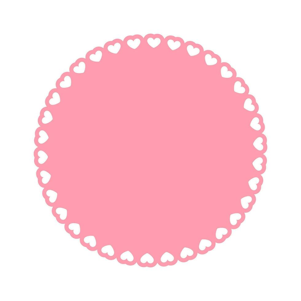 Round scalloped frame with hearts pattern, Pastel Cute Valentines Frame Border vector