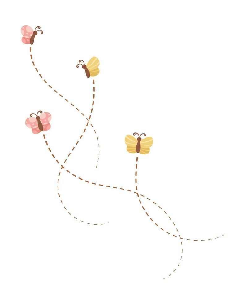 Flying butterflies with dashed line route. Nature Spring Summer Design Element vector